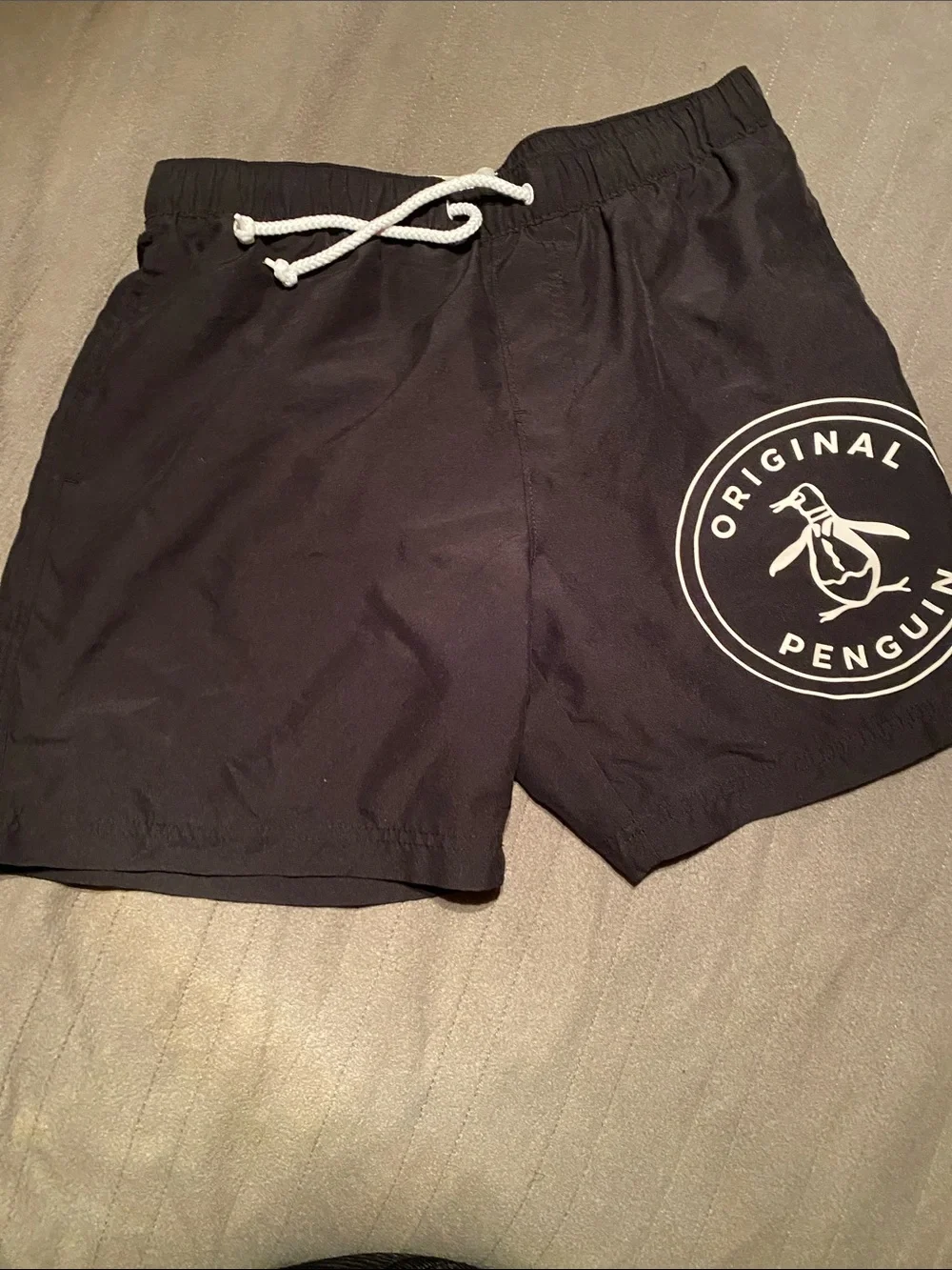 Original Penguin Black Swim Trunks with White Logo